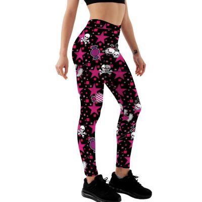 Women's Yoga Pants High Waist Workout Pants Halloween Skull Print Stretchy Le...